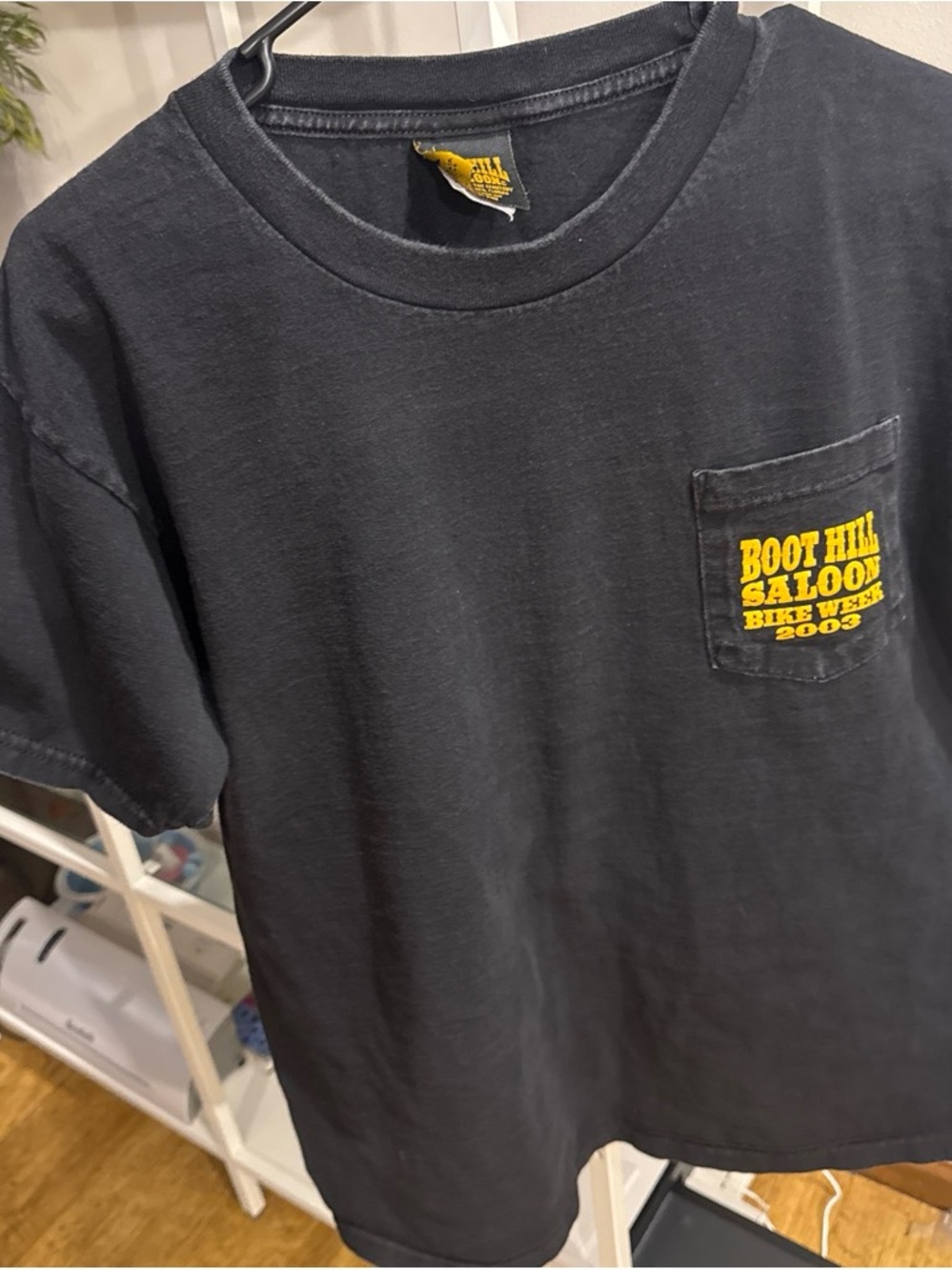 Black Pocket T-Shirt with Yellow Print